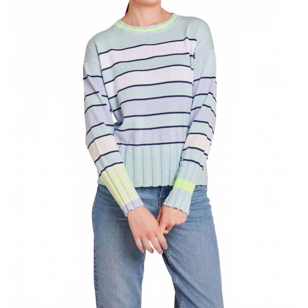 NEW WISPR ocean stripe crew sweater in aqua mint